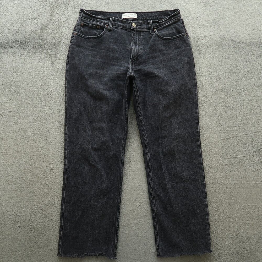 Abercrombie & Fitch Women's Straight Leg Jeans in Washed Black